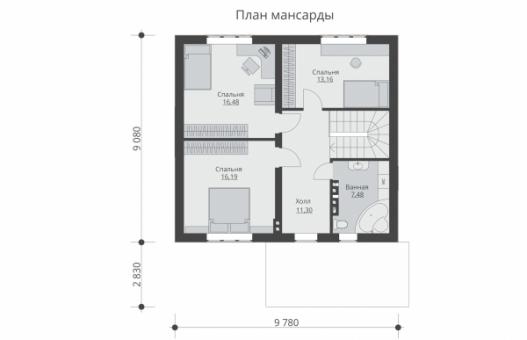 Одноэтажный дом с мансардой и террасой